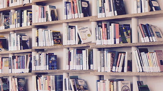 assorted books on brown wooden shelf thumbnail