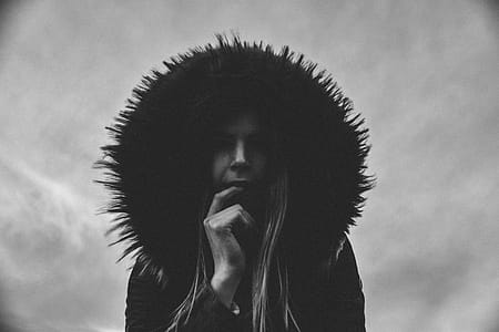 Woman Wearing Hooded Jacket Grayscale Photo thumbnail