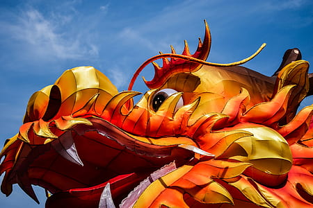 worm's-eye view photography of dragon under clear blue sky thumbnail