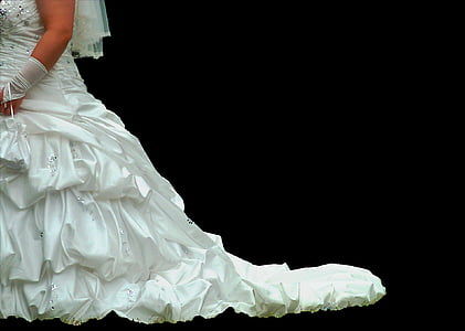 woman standing and wearing white wedding gown thumbnail