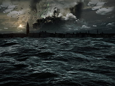 silhouette of lighthouse near body of water painting thumbnail