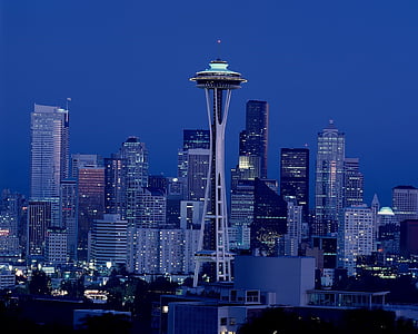 Space Needle Tower in Seattle at night time thumbnail