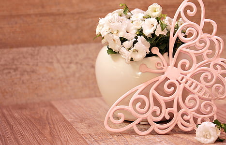 pink buttery decor leaning in potted white petaled flower thumbnail