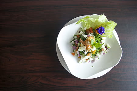 Vegetable Salad With Shrimp on White Plate thumbnail