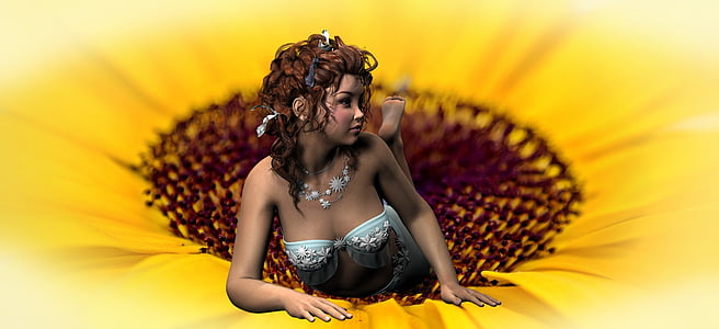 elf, girl, sun flower, pretty, fantasy, relax thumbnail