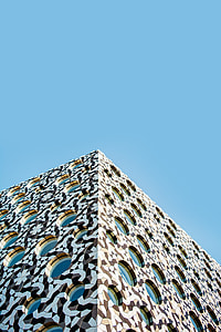 low angle, photo, high rise building, blue sky thumbnail