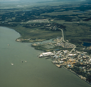 Shoreline and the town of Dillingham, Alaska thumbnail