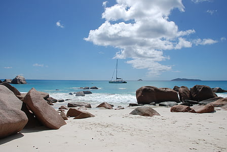 landscape photography of boat near seashore thumbnail