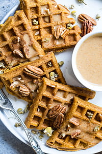 waffle with cup of coffee on plates thumbnail