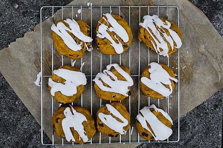 baked cookies with cream on gray stainless steel tray thumbnail