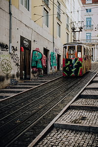 The Gloria Funicular (Elevador da Glória) in the city center of Lisbon, Portugal thumbnail
