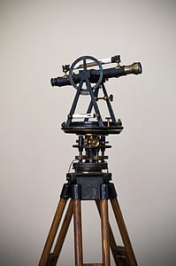 engineer's transit with brown wooden stand thumbnail