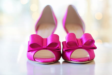 pair of pink leather peep-toe heeled sandals thumbnail