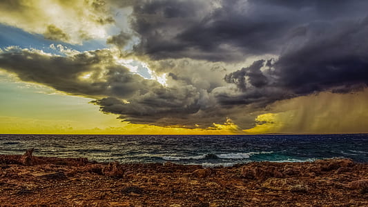 shore under gray cloudy sky thumbnail