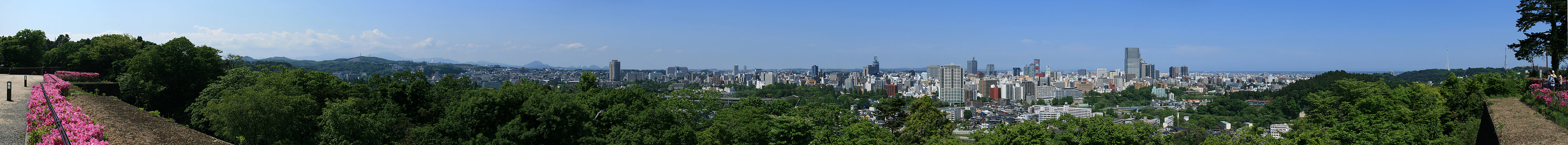 City view from the Sendai Castle on Mount Aoba in Japan thumbnail