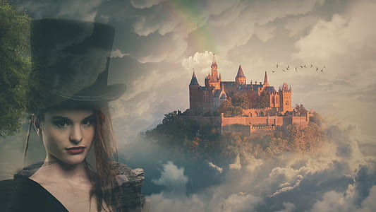 woman in front of white castle digital art thumbnail