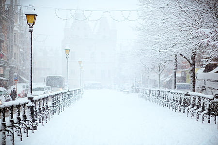 photo of street covered by snow during daytime thumbnail