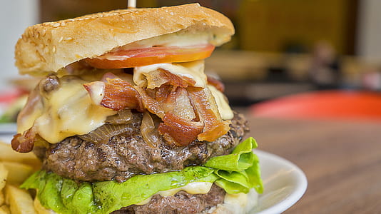 hamburger on plate indoor thumbnail