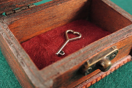 brown wooden box with stainless steel skeleton key thumbnail