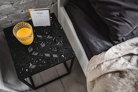 Bedroom interior with marble bedside table thumbnail