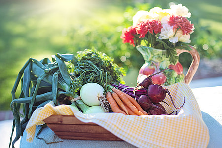 vegetables and floral arrangement during daytime thumbnail