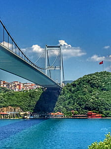 Houses Under Gray Concrete Long Bridge Under Blue Sky thumbnail