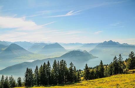 photo of green trees and mountains during daytime thumbnail