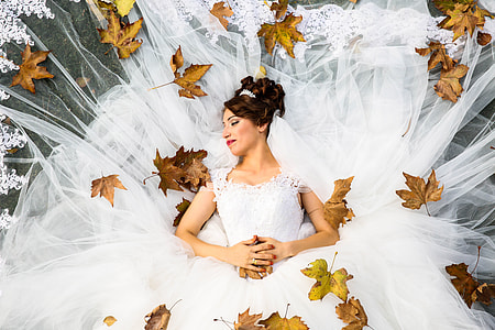 Overhead shot of bride and wedding dress thumbnail