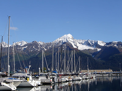 Boats in the harbor and Mountains in the Landscape in Seward, Alaska thumbnail