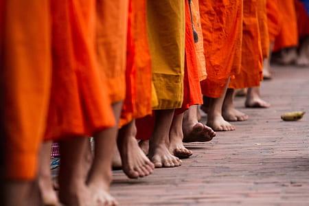 selective focus photography of monks feet thumbnail