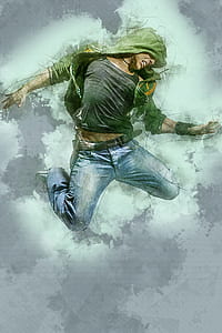 man in blue jeans and green hoodie illustration thumbnail