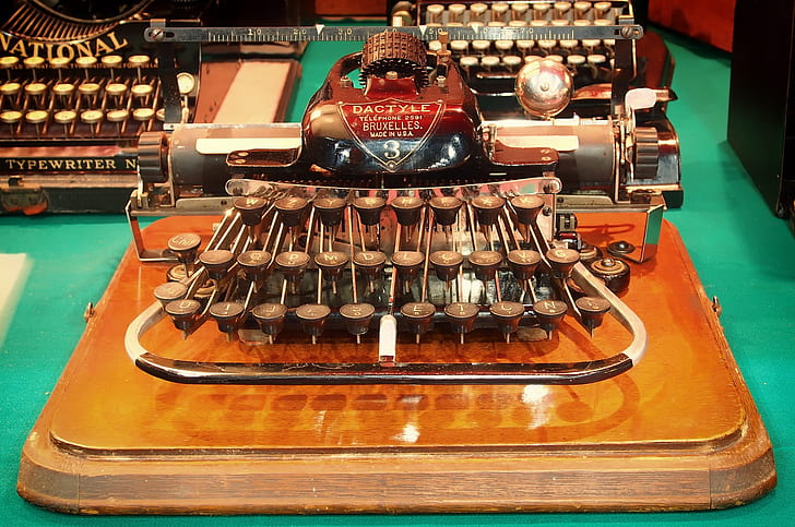 vintage brown and gray typewriter