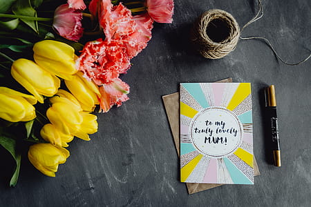 Mother`s Day card with colorful tulip flowers thumbnail