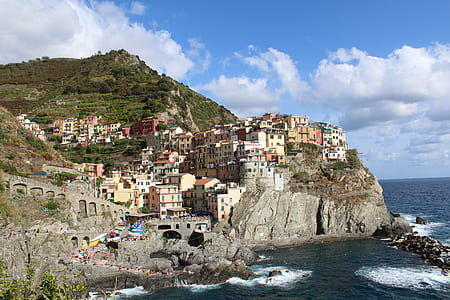village, cliff, sea, town thumbnail