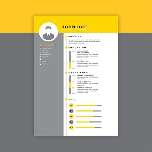 Graphic Designer Resume Yellow Vector ai, svg, eps file