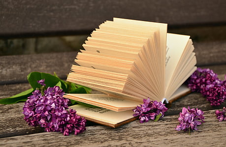 beige book with pink flowers on brown surface thumbnail