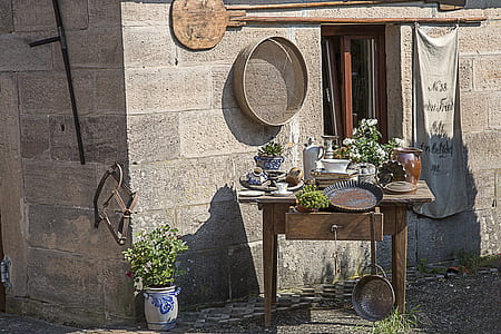potted plants on brown wooden console table thumbnail