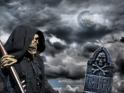 skeleton holding sword beside tombstone wallpaper thumbnail