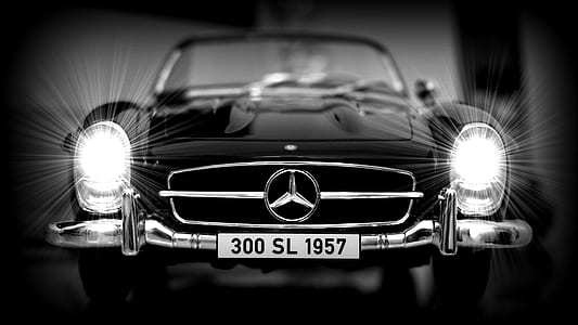 grayscale photography of Mercedes-Benz vehicle thumbnail