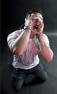 cry, barbed wire, caught, kneeling thumbnail