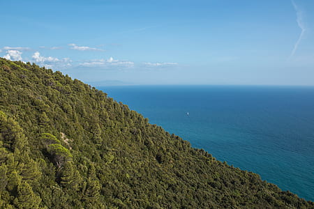green mountain near body of water thumbnail