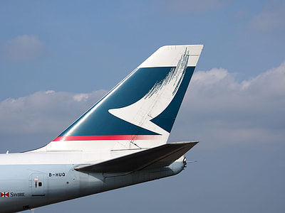 white and blue plane flying in the sky thumbnail