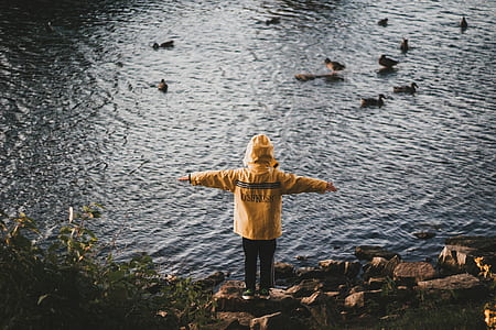 person wearing yellow raincoat thumbnail