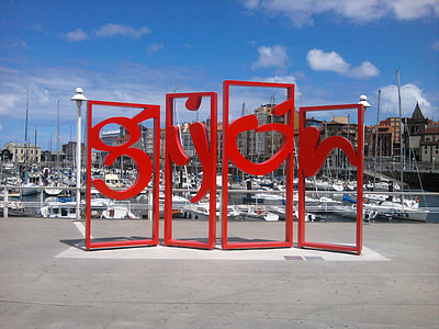 Modern piece of art with the city name in Gijon, Spain thumbnail