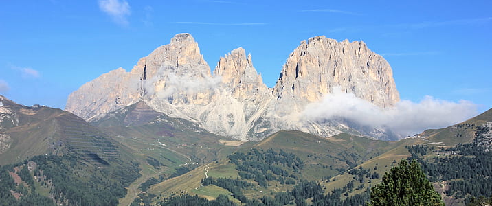 bird's eye view photography of mountain and trees thumbnail