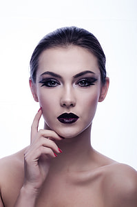 Women's in purple lipstick with white background thumbnail