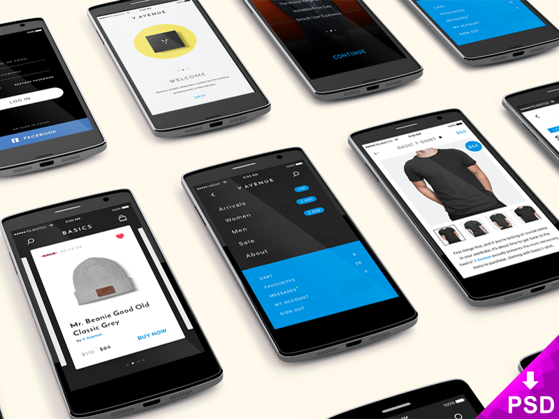 Smartphones App Screens Mockup psd file