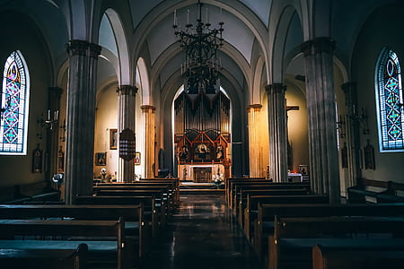 Church Pews Near Concrete Pillars in Church thumbnail