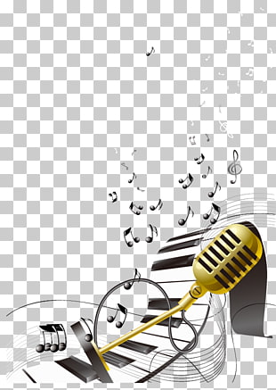Microphone Music , music,microphone,keyboard, brass-colored microphone and piano keys with musical notes illustration PNG clipart
