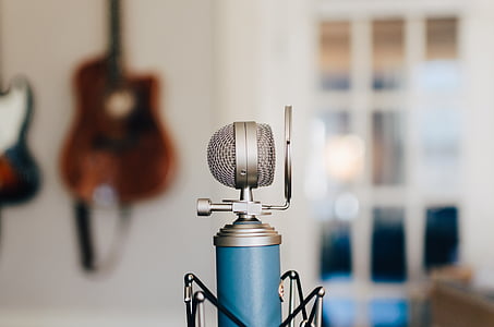 silver and blue condenser microphone with POP filter thumbnail